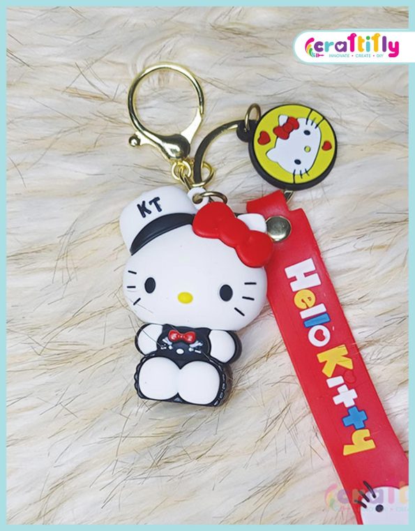3D Hello Kitty Cartoon Black Keychain Girl Decoration Kawaii Cat Car Key Best Gift