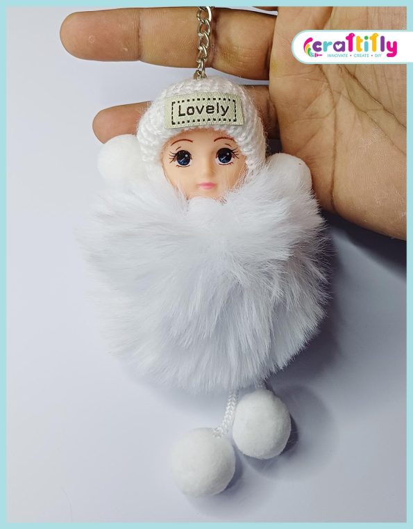 Lovely Fluffy Plush Doll Key chain white