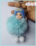 Lovely Fluffy Plush Doll Key chain - blue