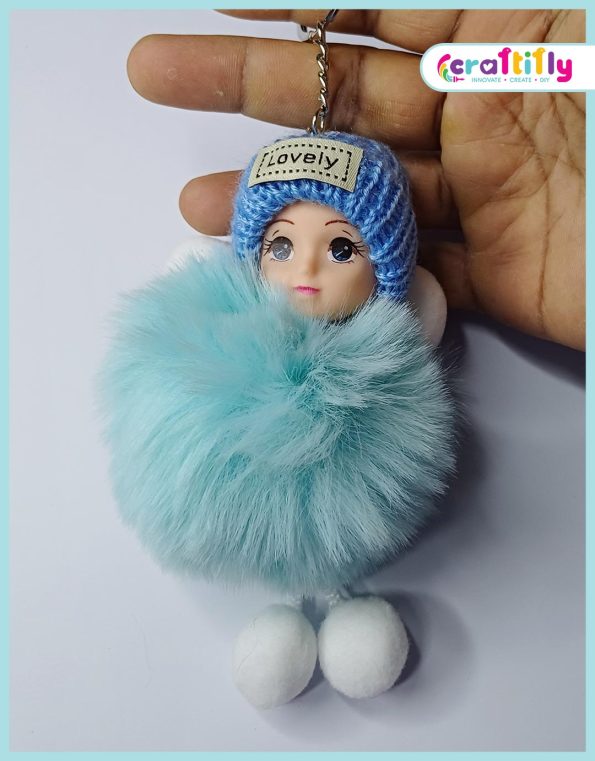 Lovely Fluffy Plush Doll Key chain - blue