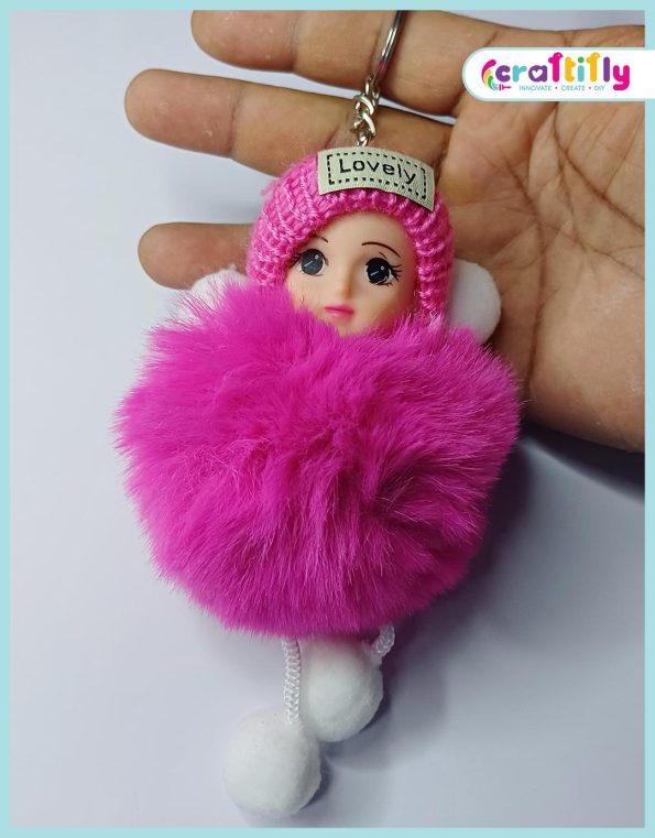 Lovely Fluffy Plush Doll Key chain - pink